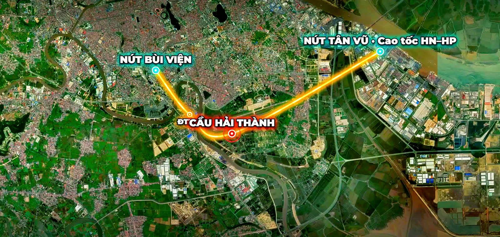 Sơ đồ tuyến vành đai 2 nối nút Tân Vũ, cầu Hải Thành và nút Bùi Viện